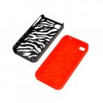 Wholesale iPhone 4 4S Zebra Hybrid Case (Black-Red)